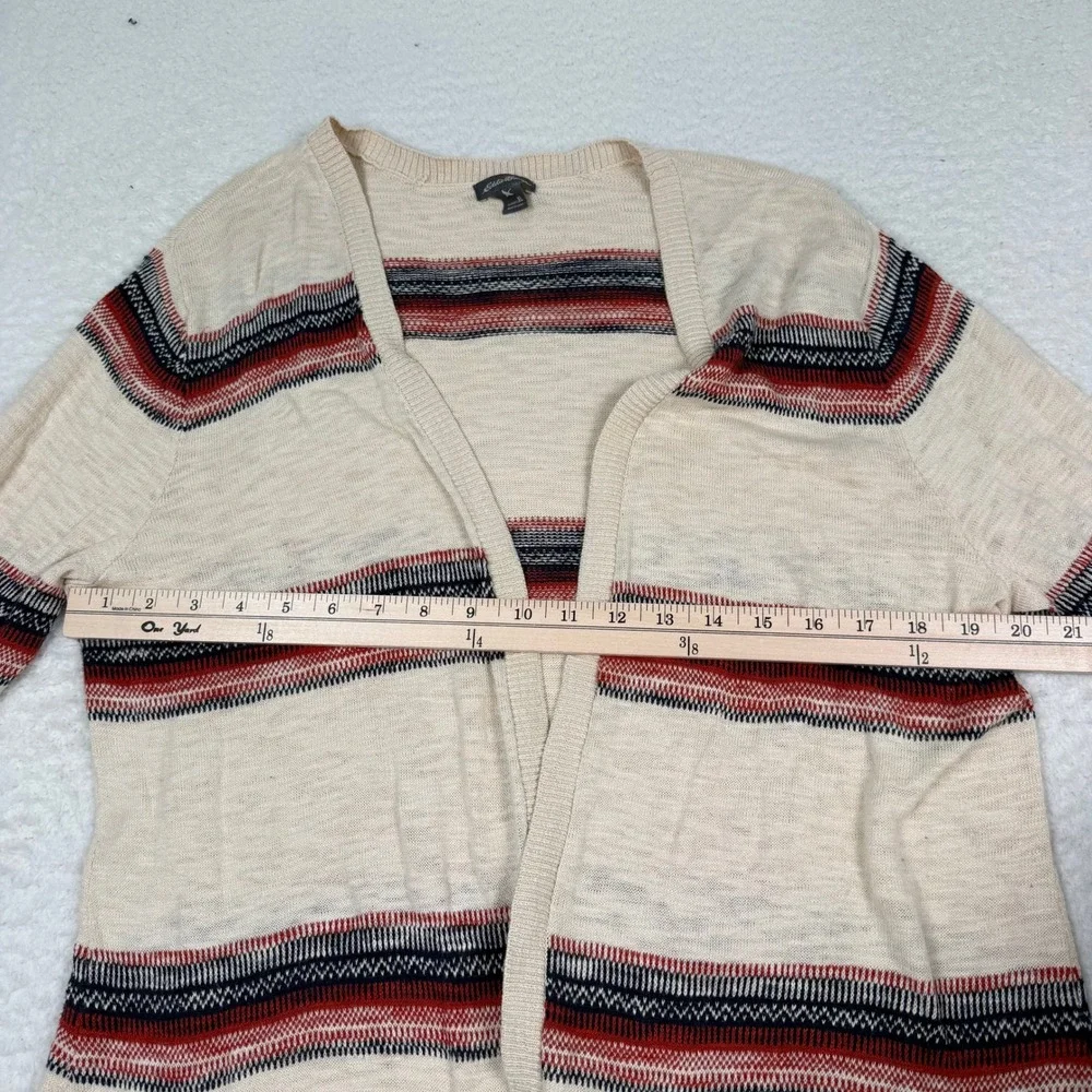 Eddie‎ Bauer Cardigan Sweater Womens XL Cream Striped Open Front Cotton Light